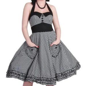 Hell Bunny Vixen Womens XSmall Black & White Gingham Halter Swing Dress (New)